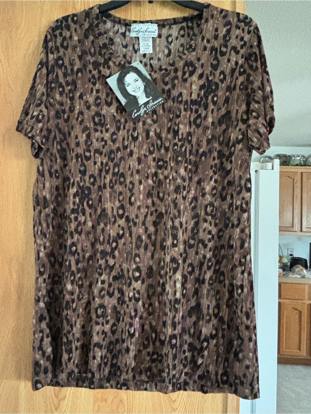 Carolyn Sweeney Brown Leopard Print V-Neck Blouse